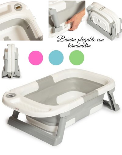Bañera plegable compacta con termómetro. Incluye reductor acolchonado, desagote y plegado fácil. Capacidad 25L. Medidas: 70×40×20 cm .Love
