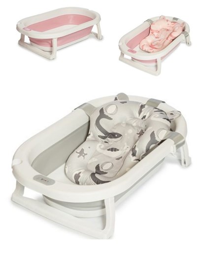 Bañera plegable con reductor mullido. Con desagote, patas antideslizantes, manija y encastre para duchador. Capacidad 21L. Love
