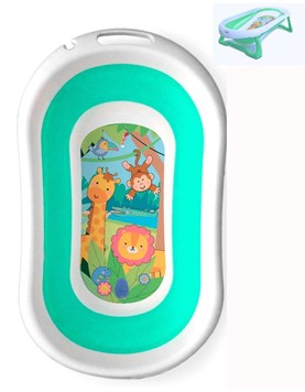 Bañera plegable ultra compacta estampada. Manija para colgar o llevar. Tapon de drenaje.Love