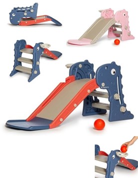 Tobogan modelo dino. Plegable. Incluye pelota y aro. Medidas: 58 cm de ancho, 114 cm de largo, 55 cm de alto. Medida diagonal 103 cm. LOVE