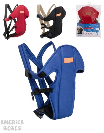Mochila portabebes. 2 posiciones al frente. Soporta hasta 12 kg. 6 correas ajustables. Asiento complementario acolchonado. Colores surtidos. LOVE
