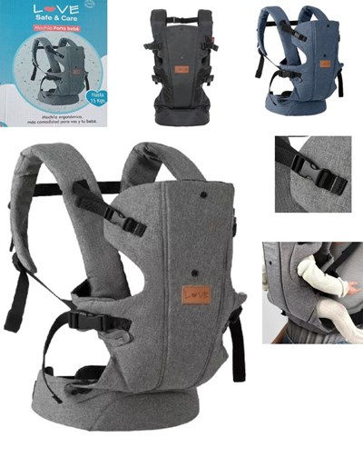 MOCHILA PORTABEBES 3 EN1, PODES USAR MIRANDO ADENTRO, A FUERA O EN ESPALDA. SOPORTA HASTA 15 KG. CON SOPORTE DE PIERNA. LOVE