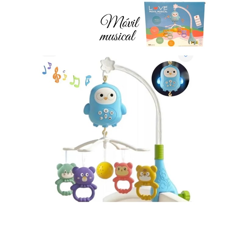 MOVIL CUNERO CON CONTROL REMOTO, LUCES A PILA Y MÚSICA. ROTACIÓN 360°. LOVE