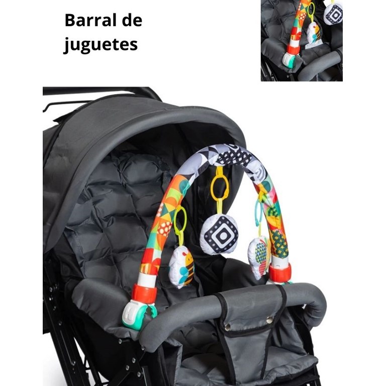 Barral de juguetes. Movil para cochecito o cuna multiuso. Juguetes con sonidos. Anclaje universal. Love