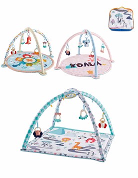 Alfombra con gimnasio con dos arcos.Incluye juguetes.Fácil de transportar y guardar.Sencillo de armar y desmontar. Estampa animalitos.Love