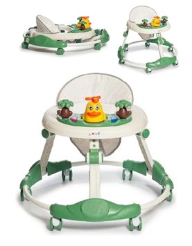 Andador musical con plegado compacto sencillo, 4 posiciones de asiento y 2 de altura.Love
