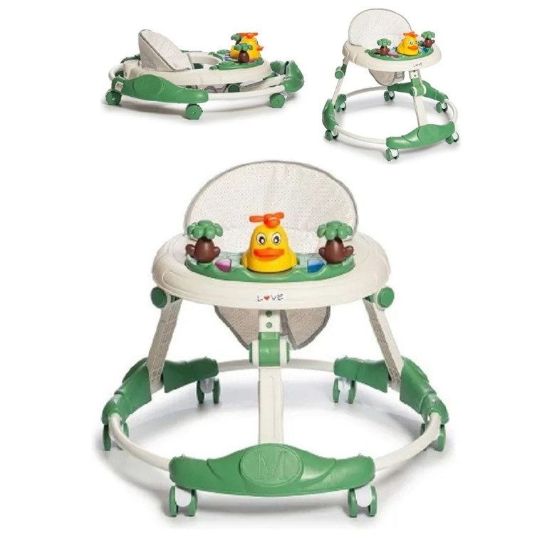 Andador musical con plegado compacto sencillo, 4 posiciones de asiento y 2 de altura.Love