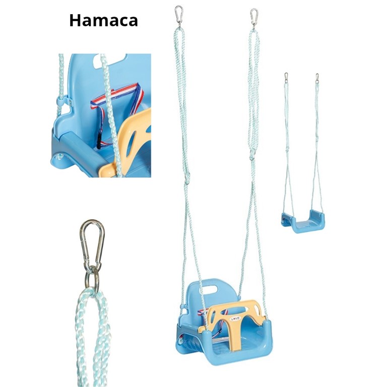 Hamaca para colgar 3 en 1. Diseño desmontable. Con cinturón de seguridad. Para niños mayores de 6 meses. Seguridad frontal entrepiernas. Soporta hasta 50kg. Love