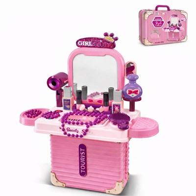 VALIJA PELUQUERIA 2 EN 1, DOS FORMAS DE ENSAMBLAR, CON ESPEJO Y ACCESORIOS DE BELLEZA. LOVE