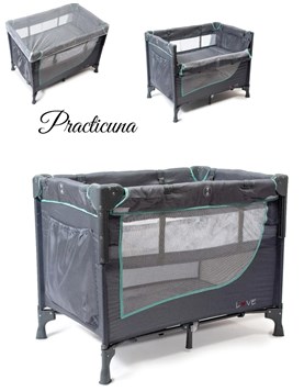 Practicuna de plegado super fácil y compacto.Con 3 alturas, cambiador y mosquitero. Medidas: 93 cm x 60 cm. Love