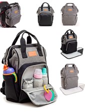 Mochila maternal con cambiador. 1 Bolsillo frontal externo con compartimiento térmico.• 2 Bolsillos laterales portamamaderas.• 3 Bolsillos internos con compartimientos térmicos.• Ganchos para co