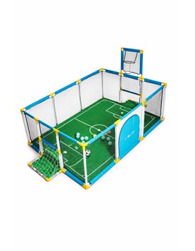 Corralito cancha de fútbol. Incluye arcos, aro de basket, 10 pelotas de pelotero y pelota de fútbol. Medidas: 180x120x66 cm. Love