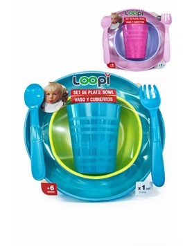 SET DE PLATO BOWL VASO Y CUBIERTOS. LOVE