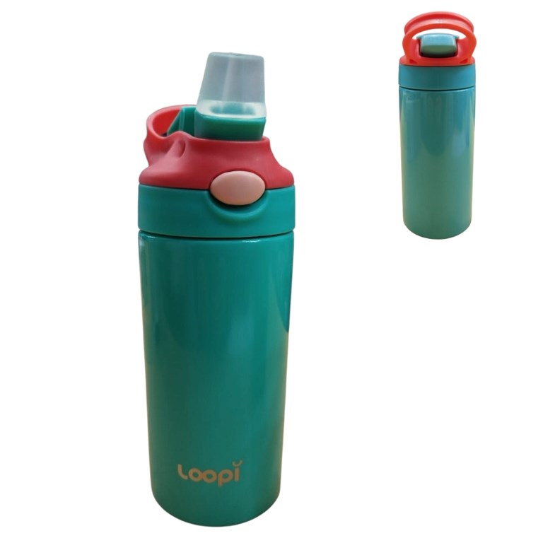 Termo de acero inoxidable 350 ml con pico blando sistema antivuelco mantiene bebudas por 24 horas.Love