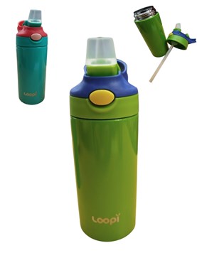 Termo de acero inoxidable 350 ml con pico blando sistema antivuelco mantiene bebudas por 24 horas.Love