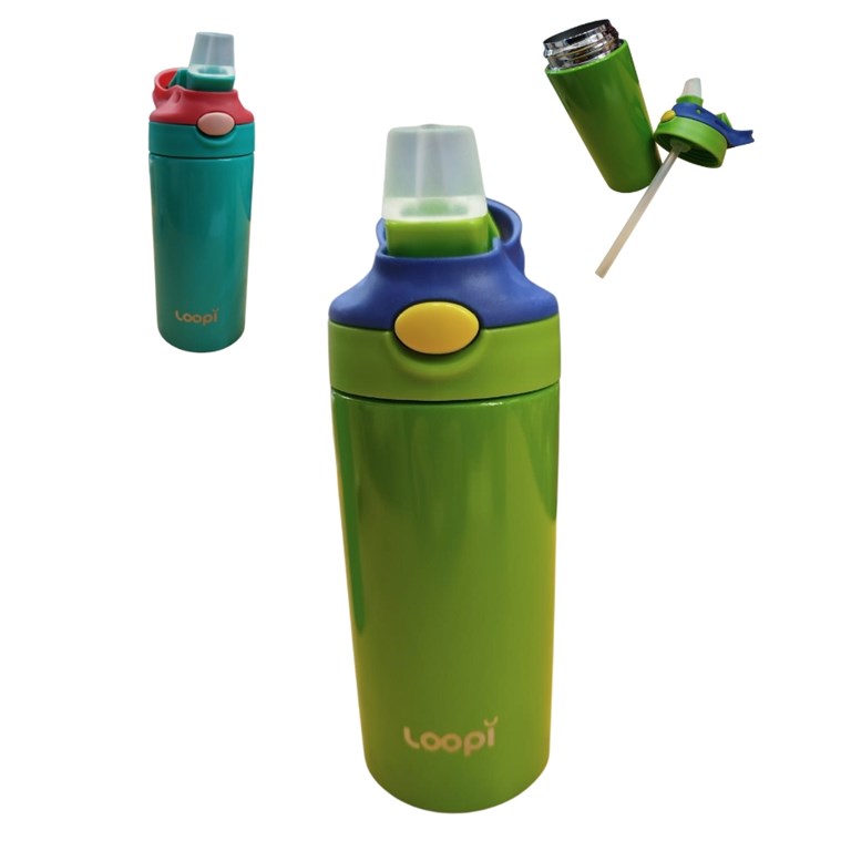 Termo de acero inoxidable 350 ml con pico blando sistema antivuelco mantiene bebudas por 24 horas.Love