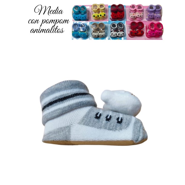 Media con pompon de animalitos. Mas de 18 variantes diferentes para bebes/as