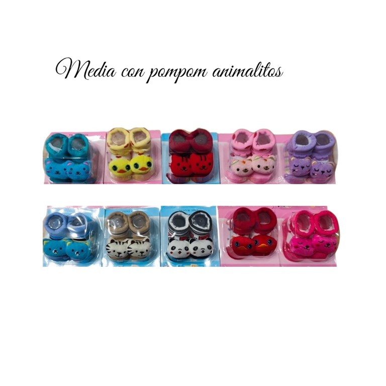 Media con pompon de animalitos. Mas de 18 variantes diferentes para bebes/as