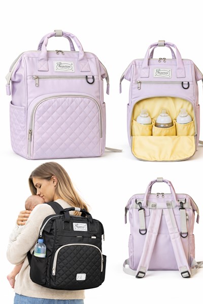 MOCHILA MATERNAL MATELASEADA, CON BOLSILLO TERMICO PARA MAMADERA, VARIEDAD DE COMPARTIMENTOS