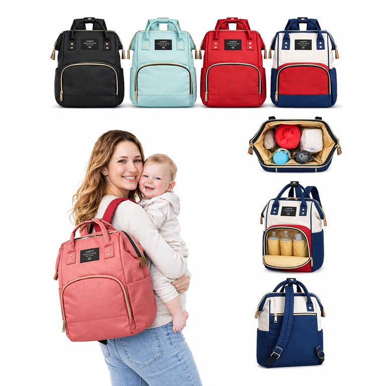 PROMO! MOCHILA MATERNAL DE GABARDINA, DOBLE CIERRE, BOLSILLO TERMICO PARA MAMADERA, VARIEDAD DE COMPARTIMENTOS