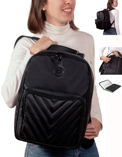 A335 MOCHILA TIZIANA NEGRA ECOCUERO LAS FLORITAS
