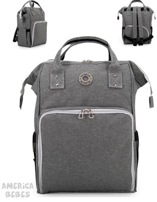 A370 MOCHILA MATERNAL MODELO INTI GRIS INTERIOR IMPERMEABLE, BOLSILLOS PORTA MAMADERAS CAMBIADOR IMPERMEABLE DE 50X30 CM LAS FLORITAS