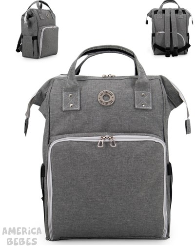 A370 MOCHILA MATERNAL MODELO INTI GRIS INTERIOR IMPERMEABLE, BOLSILLOS PORTA MAMADERAS CAMBIADOR IMPERMEABLE DE 50X30 CM LAS FLORITAS