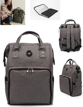A370 MOCHILA MATERNAL MODELO INTI GRIS TOPO INTERIOR IMPERMEABLE, BOLSILLOS PORTA MAMADERAS CAMBIADOR IMPERMEABLE DE 50X30 CM LAS FLORITAS