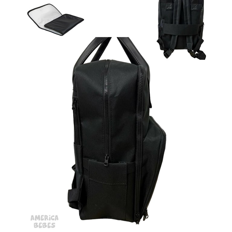 MOCHILA MATERNAL DOBLE COMPART. , CORDURA Y ECOCUERO C/ BOLS. TERMICOS - NEGRA LAS FLORITAS