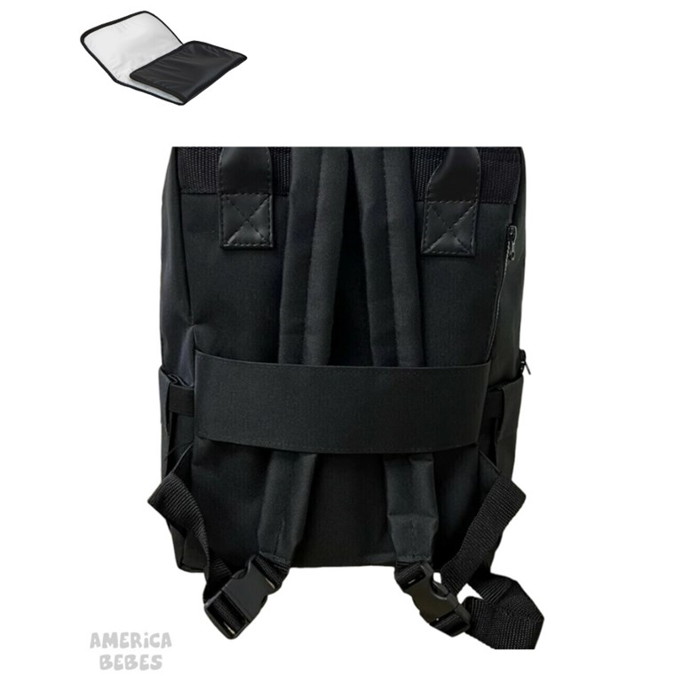 MOCHILA MATERNAL DOBLE COMPART. , CORDURA Y ECOCUERO C/ BOLS. TERMICOS - NEGRA LAS FLORITAS