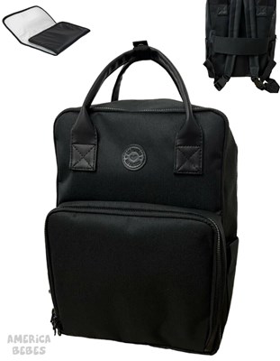 MOCHILA MATERNAL DOBLE COMPART. REMI NEGRA , CORDURA Y ECOCUERO C/ BOLS. TERMICOS - NEGRA LAS FLORITAS