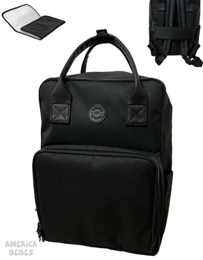 MOCHILA MATERNAL DOBLE COMPART. REMI NEGRA , CORDURA Y ECOCUERO C/ BOLS. TERMICOS - NEGRA LAS FLORITAS