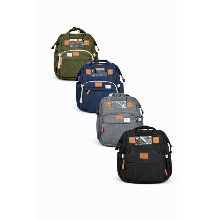 MOCHILA MATERNAL CONVERTIBLE EN CUNA MULTIFUNCION. Puerto USB, bolsillo termico para mamadera. Colores: Negra-Gris-Azul-Verde