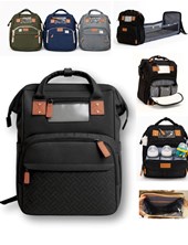 MOCHILA MATERNAL CONVERTIBLE EN CUNA MULTIFUNCION. Puerto USB, bolsillo termico para mamadera. Colores: Negra-Gris-Azul-Verde