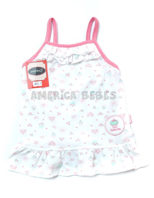 MUSCULOSA NENA ESTAMPADA C/FRUNCE Y BORDADO. COLORE SURTIDOS.