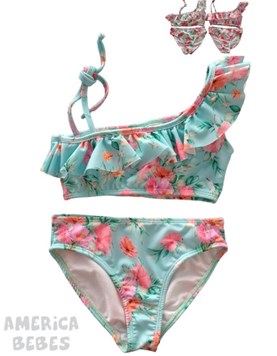 BIKINI CON TOP DE 1 HOMBRO ESTAMPADO ROSAS PARA NENA TERRA NATURE