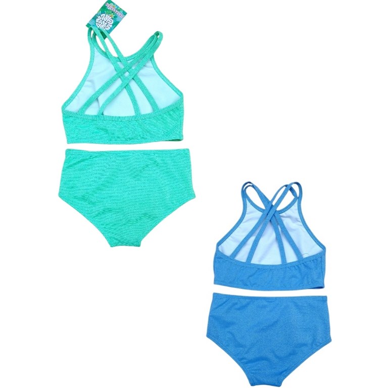 Bikini de nena con top alto al cuello y bombacha de lurex.Terra Nature