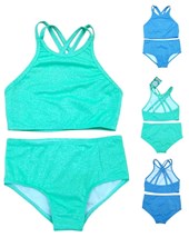 Bikini de nena con top alto al cuello y bombacha de lurex.Terra Nature
