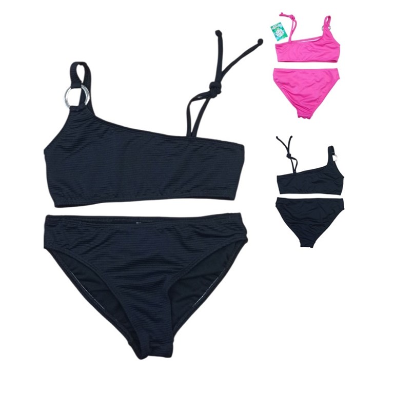 Bikini de nena con top un hombro con argolla tela canelon lisa.Terra Nature