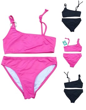 Bikini de nena con top un hombro con argolla tela canelon lisa.Terra Nature