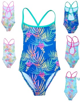 Malla entera estampada hojas y palmeras en colores espalda cruzada.Terra Nature