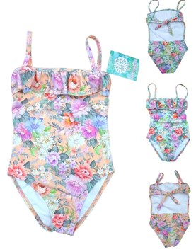 Malla entera con volados y estampa de rosas para nena.Terra Nature