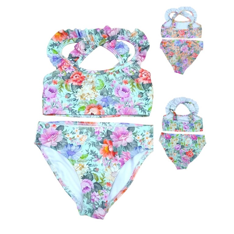 Bikini para nena con top estampa de rosas.Terra nature