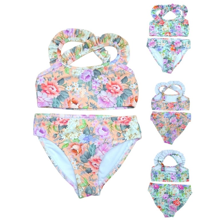 Bikini para nena con top estampa de rosas.Terra nature