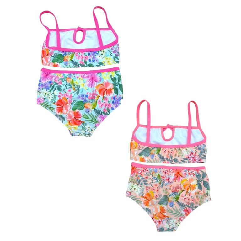 Bikini de nena con top estampado flores con vivo color con tiras.Terra Nature