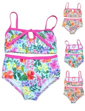 Bikini de nena con top estampado flores con vivo color con tiras.Terra Nature