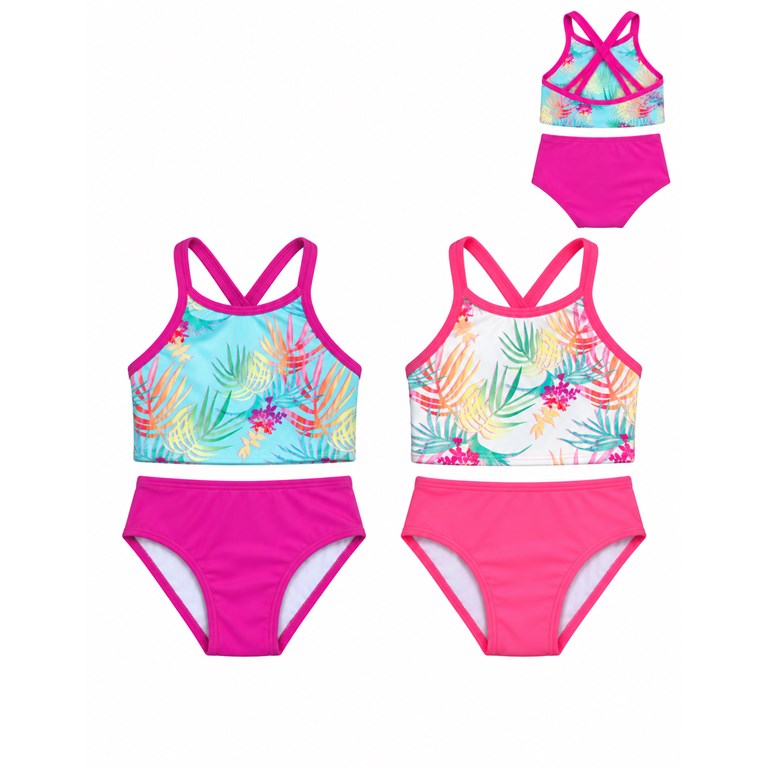 BIKINI NENA TOP ESTAMAPDO AL CUELLO CUZADA EN ESPALDA + CULOTE LISO. LABENDEL