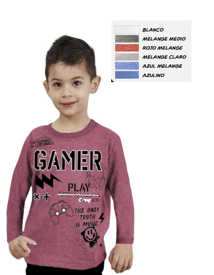 REMERA MANGA LARGA PARA BEBE VARON ESTAMPADA GAME PLAY COMPACTO America Bebes