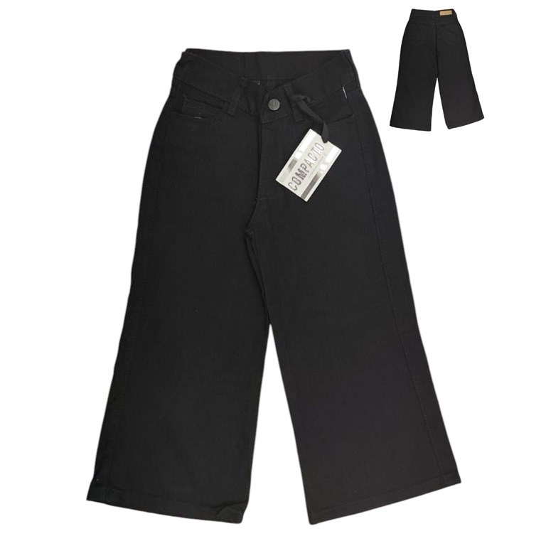 PANTALON DE NENA JEAN WIDE LEG NEGRO COMPACTO