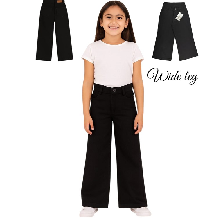 PANTALON DE NENA JEAN WIDE LEG NEGRO COMPACTO